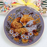 Needlework Embroidery Kit for Beginners,Cute Fox Pattern Handmade Cross Stitch Sewing Art Craft Kit with Stamped Design Cotton Threads Needles Hoop for Home Decor