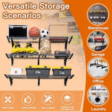 WAREYEASY 3 Tier 1.3x4ft Garage Shelving Wall Mounted,Loads 900 lbs Heavy Duty Garage Wall Shelving,15.6-inch-by-48-inch Metal Wall Shelf,Sturdy Shelf for Wall Storage,Black WAREYEASY