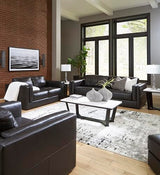 Signature Design by Ashley Amiata Modern Leather Match Loveseat with Non-skid Legs, Black Signature Design by Ashley
