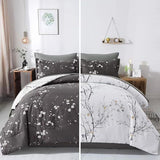 WONGS BEDDING 7 Pieces Bed in a Bag King, Floral Reversible Comforter Set Flower Plum Bedding Set King Size（1 Comforter,2 Pillowcase,2 Pillow Shams,1 Flat Sheet,1 Fitted Sheet） WONGS BEDDING