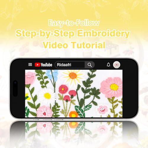 RidaaFri Embroidery Kit for Beginners, Set of 3 Flower Pattern DIY Practice Kits for Adults, Hand Embroidery Set with Step-by-Step Guide & Video Tutorial, Includes Hoop, Needles, Floss