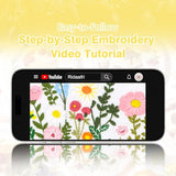 RidaaFri Embroidery Kit for Beginners, Set of 3 Flower Pattern DIY Practice Kits for Adults, Hand Embroidery Set with Step-by-Step Guide & Video Tutorial, Includes Hoop, Needles, Floss