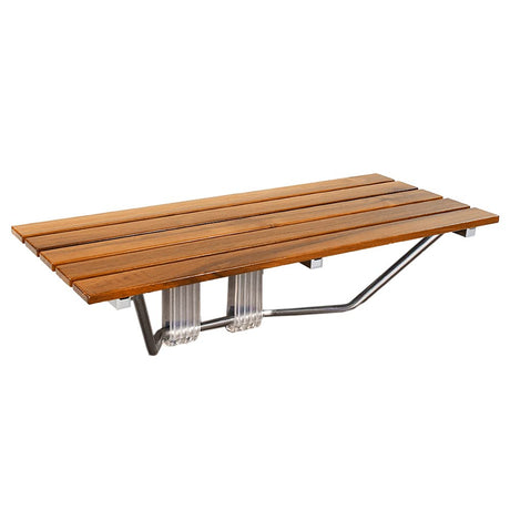 36" ADA Compliant Foldable Teak Wood Shower Seat Bench, 400lb Capacity, Clear Coated for Extra Protection, Folding Wall Mount Modern Chrome, Medical Fold Up Bathroom Stool Chair Home Aesthetics