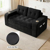 55" Convertible Sofa Bed, 2 in 1 Futon Sofa Bed with Storage Pockaets, Folding Couch Bed with Cup Holders, Boneless Loveseat Sleeper Sofa, Fold Out Floor Couch for Living Room Bedroom Lounge (Black) Hretanant