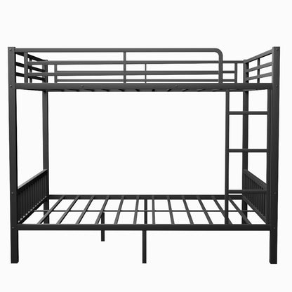 Miscoos Queen Over Queen Metal Bunk Bed, Heavy Duty Bunk Bed Frame w/Ladder, Full-Length Guardrails and Slats Support, Queen Bunk Beds for Adults Teens, Black