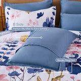 Anibedding Blue Floral Comforter Set King Size, 8 Piece Botanical Flower Bed in a Bag, Reversible Design Comforter, Soft Microfiber Complete Bedding Sets for All Season (Blue,90"x104") Anibedding