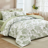 DJY Full Size Comforter Sets, Sage Green 7 Pieces Bed in a Bag Full Botanical Comforters with Sheets Elegant Plants Print Soft Microfiber Reversible Complete Bedding Sets for All Season DJY