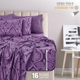 Ultra Soft Wrinkle-Free Microfiber Paisley King Sheet Set, Breathable Boho Bed Sheet Set – 16" Deep Pocket Fitted Sheet, Flat Sheet & 4 Pillowcases, Juegos de Sábanas, OEKO-TEX - Purple LDC LUX DECOR COLLECTION