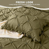 JOLLYVOGUE Olive Green Queen Size Comforter Sets 7 Pieces, Pintuck Bed in a Bag Comforter Set for Bedroom, Bedding Comforter Sets with Comforter, Sheets, Ruffled Shams & Pillowcases JOLLYVOGUE