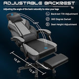 Meilocar Gaming Chair for Adult, Computer Chair with Footrest Video Game Chair Big and Tall Gaming Chair with Massage Lumbar Support, Adjustable Height and 360° Swivel Seat(Grey) Meilocar