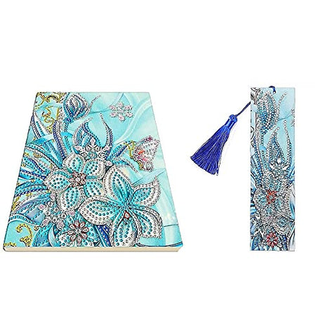 Generic 5D Diamond Painting Notebook and Bookmark Kits Butterfly Among Flowers Cover Leather Special Shaped Journal Sketchbook Crystal Diamond Art Hardcover Dairy Book Festival Birthday Gift 21x15cm Generic