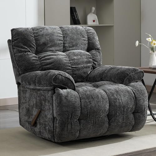 Pationate Oversized Recliner Chair, Overstuffed Swivel Rocker with Extra Wide Seat & Breathable Fabric for Living Room (Manual, Gray)