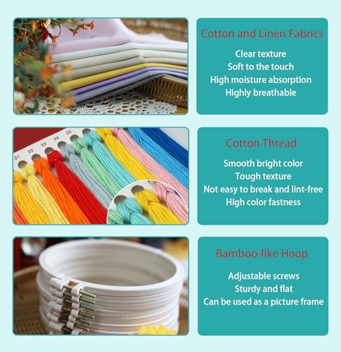 IUHUI Embroidery Kit for Beginners Adults - Spring Arrives with Blooming Beauty Easy Patterns, DIY Hand Stitching Embroidery Set with Hoop (Blue Bird Flowers)