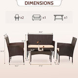 FDW Patio Furniture Set 4 Pieces Outdoor Rattan Chair Wicker Sofa Garden Conversation Bistro Sets for Yard (Brown) FDW