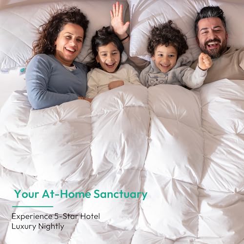 Three Geese Twin Size Pinch Pleat Duck Feather Down Fiber Comforter - All-Season Down Duvet Insert Fluffy Baffle Box Design with 8 Corner Loops for Warmth and Softness. Three Geese