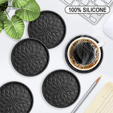 ME.FAN Silicone Coasters [6 Pack] Coasters with Holder - Drinking Coasters - Cup Mat for Drinks - Live for Hot or Cold Drink Thickened, Non-Slip, Non-stick, Deep Tray Black ME.FAN