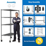 Raynesys Wire Shelving with 4" Wheels, 2000Lbs Heavy Duty 4-Tier Shelving Metal Shelves, 60x24x72in Steel Wire Storage Shelf Commercial Grade Adjustable Utility Rack for Garage, Kitchen Raynesys