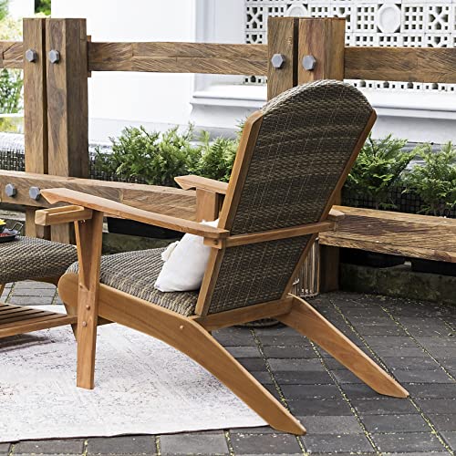 Cambridge Casual Auburn Padded Upholstered Outdoor Adirondack Chair, Teak Wood and All-Weather Wicker Cambridge Casual
