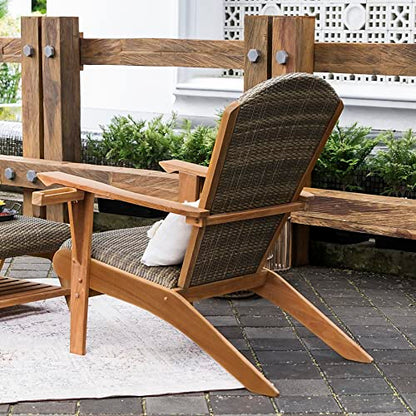 Cambridge Casual Auburn Padded Upholstered Outdoor Adirondack Chair, Teak Wood and All-Weather Wicker