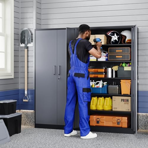 Yizosh Metal Storage Cabinet with Locking Doors and 5 Adjustable Shelves, 72" Garage Storage Cabinet Steel Lockable for Office,Home,Garage Yizosh