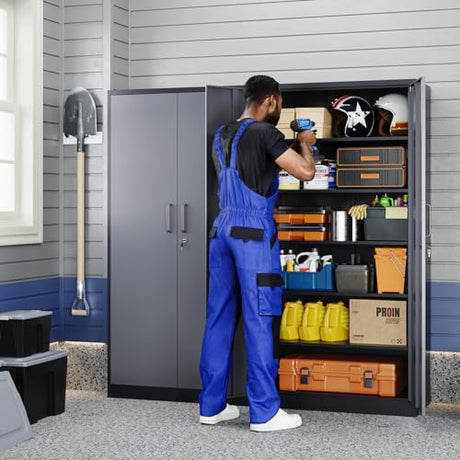 Yizosh Metal Storage Cabinet with Locking Doors and 5 Adjustable Shelves, 72" Garage Storage Cabinet Steel Lockable for Office,Home,Garage Yizosh