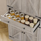 BORNOON Pantry Organizers and Storage Cabinet, 70” Barn Door White Kitchen Cabinet with Drawers and Adjustable Shelf, Tall Pantry for Kitchen, Dining Room, Living Room Bedroom BORNOON