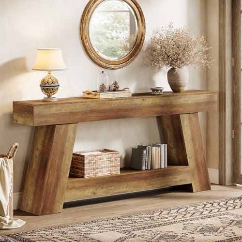 Tribesigns 70.9 Inch Long Console Tables, Farmhouse Entryway Table with Storage, 2-Tier Sofa Table Behind Couch for Entrance, Hallway, Living Room (Rustic Brown) Tribesigns