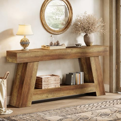 Tribesigns 70.9 Inch Long Console Tables, Farmhouse Entryway Table with Storage, 2-Tier Sofa Table Behind Couch for Entrance, Hallway, Living Room (Rustic Brown) Tribesigns