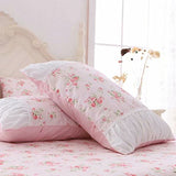 LELVA Romantic Roses Print Duvet Cover Set with Bed Skirt Pink Lace Ruffle Floral Shabby Chic Bedding Sets Full 4 Piece LELVA