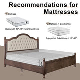 AMERLIFE King Size Solid Wood Bed Frame, Transitional Platform Bed with 52.5" Upholstered Tufted Headboard, Rubberwood/Roman Column Accents/Wood Slat Support/No Box Spring Needed AMERLIFE
