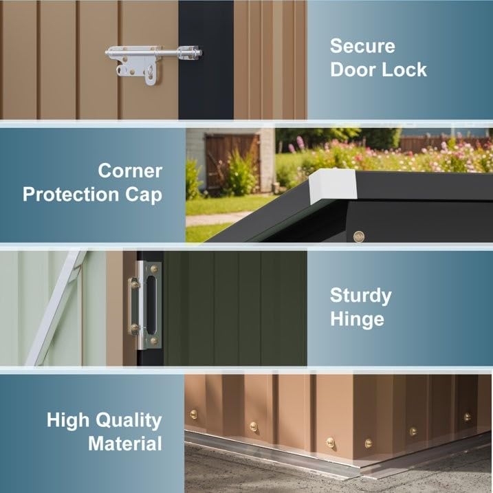 Greesum 5×3 FT Outdoor Storage Shed, Metal Storaged Sheds Without Floor, Tool Sheds with Lockable Doors and Sloping Roof for Garden, Patio, Backyard, Brown Greesum