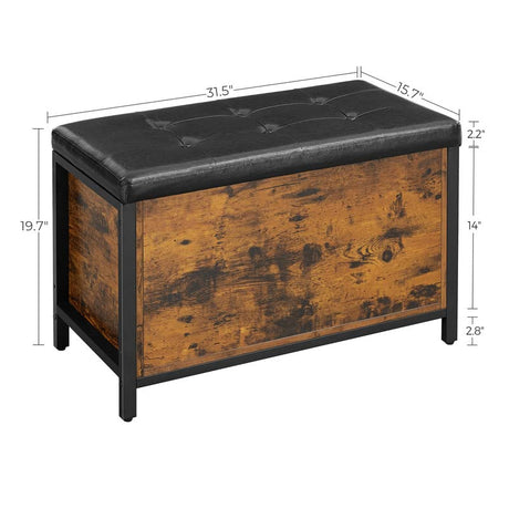 VASAGLE Padded Shoe Bench with Cushioned Seat, Storage Chest Cabinet, Barn-Door Style, 15.7" D x 31.5" W x 19.7" H, Rustic Brown + Black VASAGLE
