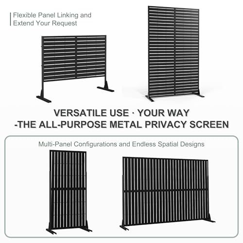 Metal Privacy Screen Outdoor, Freestanding Balcony Privacy Fence Panel for Patio, AC Unit Cover, Decorative Outdoor Room Divider (71", Black Louvered, 5 Panels) PolarcoForgeco