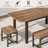 Garvee 47.3"-63" Extendable Dining Table for 4-8, Rectangular Wood Kitchen Table with Strong Metal Frame, Industrial Long Dining Room Table with 2 Benches and 2 Stools for Kitchen Living Room Home Garvee