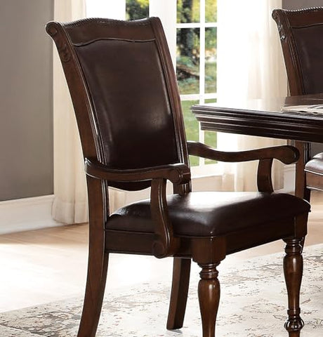 URPRIME Traditional Dining Room Armchairs, Brown Cherry Finish, Upholstered Seat, Wood, of 2 Wood Faux Leather Room, 40.5" Height URPRIME