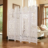 5.75Ft Room Divider Wood Screen, 33Lbs Durable MDF Carved Rustic Style Headboard, Reversible Freestanding Folding Partition Paravent for Home, 69 * 71 inch(H*W) - 4 Panels (Rustic White) Svimi