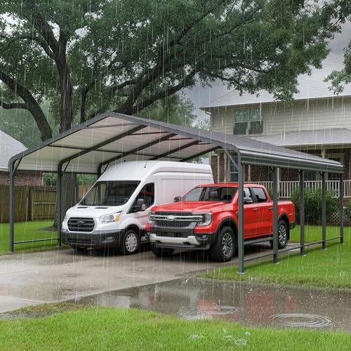 20x20 FT Metal Carport with Updated Roof & Enhanced Base, Heavy Duty Canopy Carport Garage, Vertaile for Car, Truck, Boat, Tractors, Party, Grey Wisteria Lane