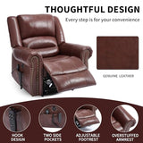 EZZUP Genuine Leather Power Lift Recliner Chair, Lazy Boy Recliner Chair with Charging Ports for Living Room Theater Seating, Electric Single Sofa with Round Armrest, Red
