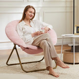 DUMOS Comfy Saucer Chair, Faux Fur Lounge Seasting XL Circle Chair for Bedroom, Dorm & Gaming, Foldable Fashion Accent Seat for Small Spaces, Folding Moon/Mushroom/Round Oversized Style