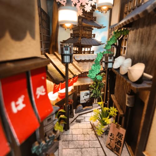 Anavrin Book Nook Kit Kyoto Gion – DIY 3D Wooden Booknook for Adults, Teens and Book Lovers, Bookshelf Insert Library Decor, Creative Gift for Family, Friends, and Elderly