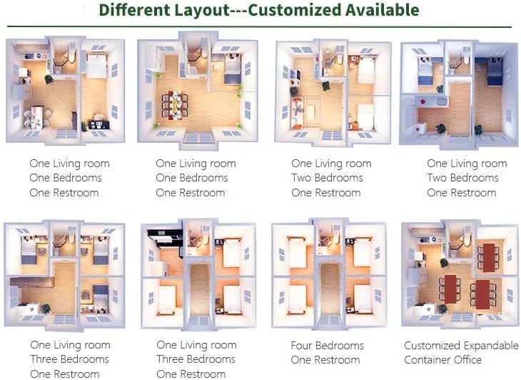 COMFYHOMES Expandable 19X20 FT 1/2 Bedroom Prefab House with Bathroom, Living Room, Kitchen, Windows and Lockable Door for Office, Hotel, Villa, Hospital, Shop, Warehouse (19X20 FT(with Restroom))