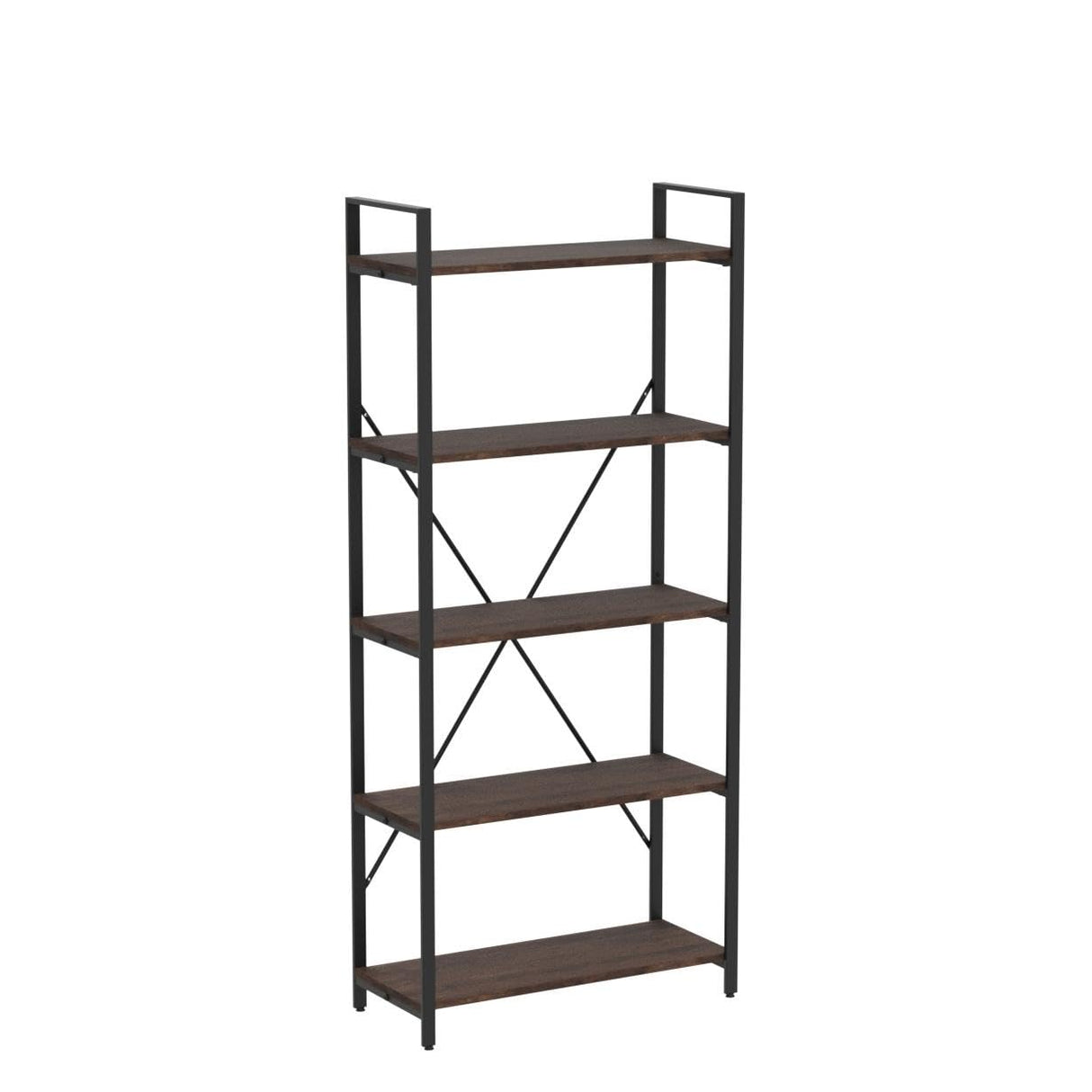 BON AUGURE 5-Tier Rustic Oak Industrial Bookshelf with Metal Frame BON AUGURE