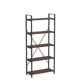BON AUGURE 5-Tier Rustic Oak Industrial Bookshelf with Metal Frame BON AUGURE
