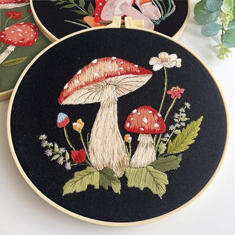 Myfelicity 3 Sets Mushroom Embroidery kit, Adult Beginner DIY Needle kit,Art Craft Handy Sewing Set Myfelicity