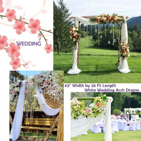 Wedding Arch Draping Fabric, 63" x 26Ft White Wedding Arch Drapes Tulle Fabric Drapery Sheer Backdrop Curtains for Wedding Ceremony Arch Stage Party Ceiling Décor Bukani