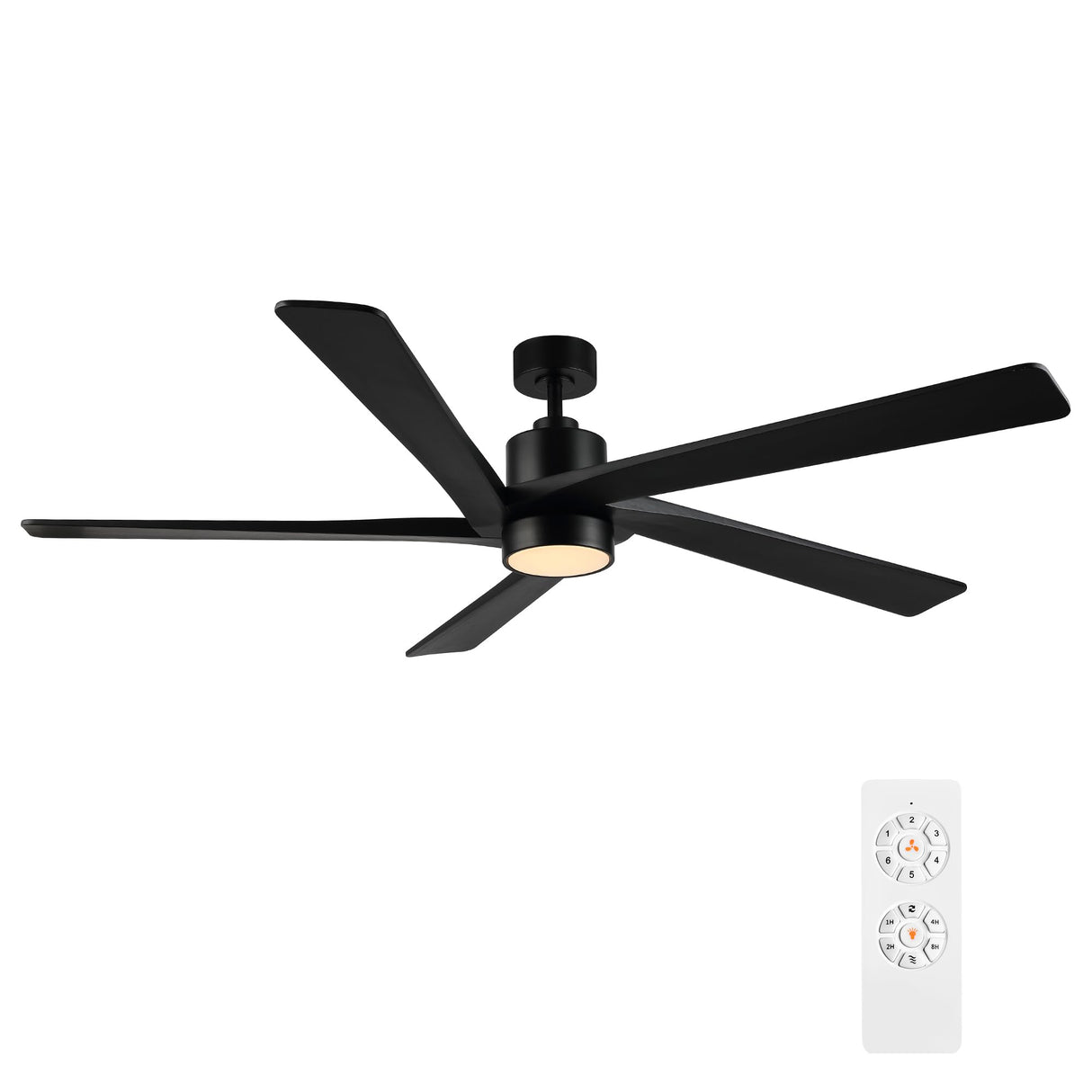 WINGBO 54" DC Ceiling Fan with Lights, 5 Carved Solid Wood Blades, 6-Speed Reversible DC Motor, Matte Black Finish Ceiling Fan with Remote, Black WINGBO