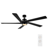 WINGBO 54" DC Ceiling Fan with Lights, 5 Carved Solid Wood Blades, 6-Speed Reversible DC Motor, Matte Black Finish Ceiling Fan with Remote, Black WINGBO