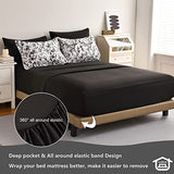 LLDSYW King Size Comforter Set - 7 Pieces Bed in a Bag Soft Microfiber Bedding Comforter Set Leaves Floral Pattern on White Comforter Sets with Sheets for All Seasons (King, Black) LLDSYW