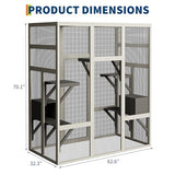 70" Large Outdoor Catio Cat Enclosure, Wood Cat Patio with Waterproof UV-Resistant Roof, Cats Shelter with 5 Platforms and 2 Resting Box, and Secure Rust-Proof Wire for Backyard or Patio IDEALHOUSE