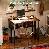Huuger Folding Desk with Storage Shelf, 31.5 Inch Foldable Computer Table for Small Spaces, Space Saving Sofa Table for Couch, Writing Work Office Computer Desk, Easy to Fold, Rustic Brown Huuger